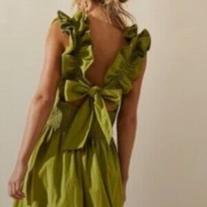 Free People Ruffle It Up Midi Dress Green- XS
